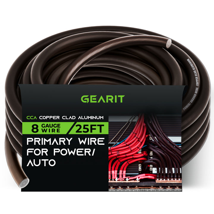 GearIT 8 Gauge Wire CCA - Primary Electrical Automotive Power/Ground Wire, 25 Feet - GearIT