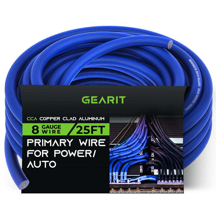 GearIT 8 Gauge Wire (25ft - Black) Copper Clad Aluminum CCA - Primary  Automotive Wire Power/Ground, Battery Cable, Car Audio Speaker, RV Trailer,  Amp, Wielding, Electrical 8ga AWG - 25 Feet 