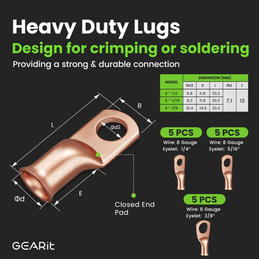 GEARit 8 Gauge CCA Ground Wire Kit - 25 ft Black & Red with Crimper, Cutter, Lugs, Heat Shrink