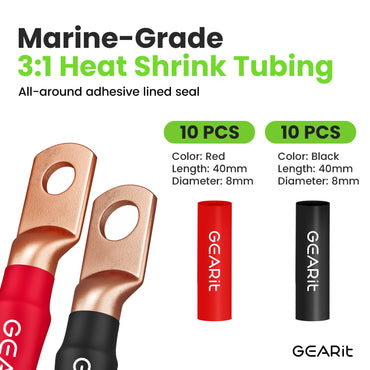 GEARit 8 Gauge CCA Ground Wire Kit - 25 ft Black & Red with Crimper, Cutter, Lugs, Heat Shrink