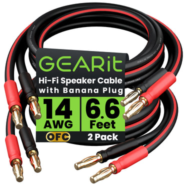 2-Pack 14 AWG Speaker Cable with Banana Plugs Banana Wire for Bi-Wire Bi-Amp HiFi Surround Sound, Black
