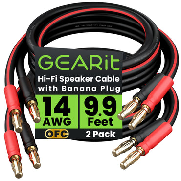2-Pack 14 AWG Speaker Cable with Banana Plugs Banana Wire for Bi-Wire Bi-Amp HiFi Surround Sound, Black