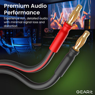 2-Pack 14 AWG Speaker Cable with Banana Plugs Banana Wire for Bi-Wire Bi-Amp HiFi Surround Sound, Black