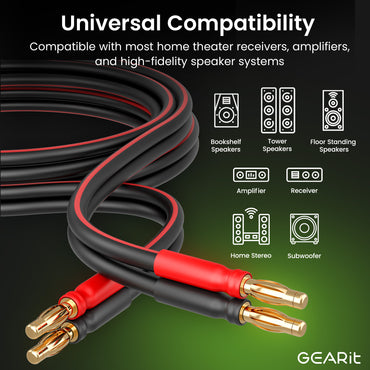 2-Pack 14 AWG Speaker Cable with Banana Plugs Banana Wire for Bi-Wire Bi-Amp HiFi Surround Sound, Black