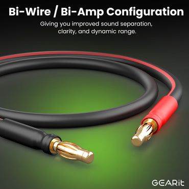 2-Pack 14 AWG Speaker Cable with Banana Plugs Banana Wire for Bi-Wire Bi-Amp HiFi Surround Sound, Black