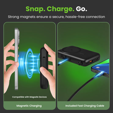 GEARit 5-in-1 10000mAh Power Bank Wireless MagSafe Charging with Built-in Cables