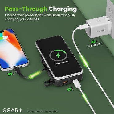 GEARit 5-in-1 10000mAh Power Bank Wireless MagSafe Charging with Built-in Cables
