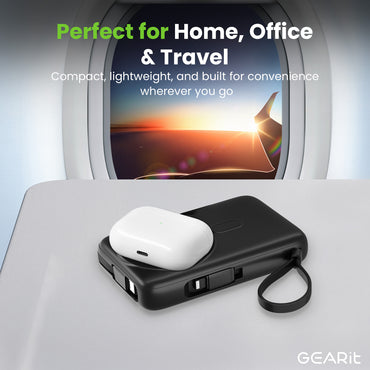 GEARit 5-in-1 10000mAh Power Bank Wireless MagSafe Charging with Built-in Cables