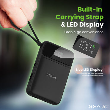 GEARit 5-in-1 10000mAh Power Bank Wireless MagSafe Charging with Built-in Cables