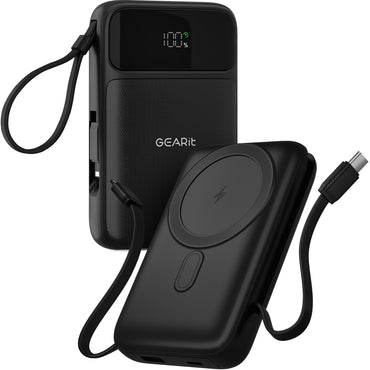 GEARit 5-in-1 10000mAh Power Bank Wireless MagSafe Charging with Built-in Cables