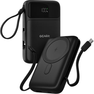 GEARit 5-in-1 10000mAh Power Bank Wireless MagSafe Charging with Built-in Cables