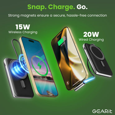 GEARit 2-in-1 10000mAh Power Bank - MagSafe Battery Pack with Kickstand