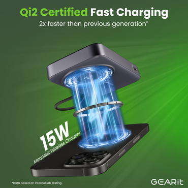 GEARit 10000mAh Qi2 Wireless Charging MagSafe Power Bank with Built-in USB-C Cable