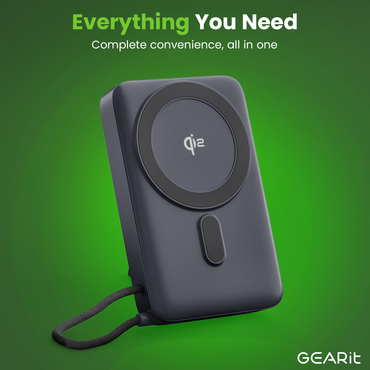 GEARit 10000mAh Qi2 Wireless Charging MagSafe Power Bank with Built-in USB-C Cable