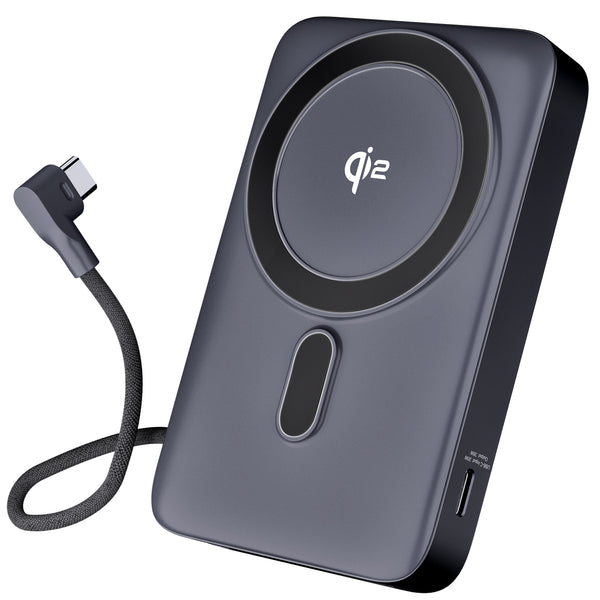 GEARit 10000mAh Qi2 Wireless Charging MagSafe Power Bank with Built-in USB-C Cable