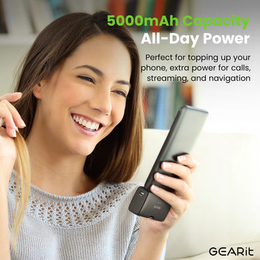 GEARit 5000 mAh Mini Power Bank with Built-in USB-C & Lightning Connectors
