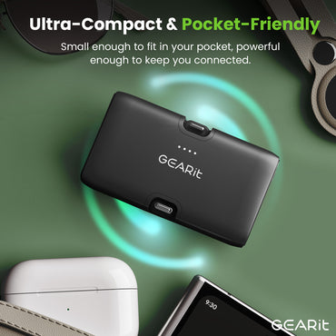 GEARit 5000 mAh Mini Power Bank with Built-in USB-C & Lightning Connectors