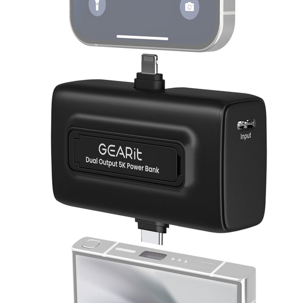 GEARit 5000 mAh Mini Power Bank with Built-in USB-C & Lightning Connectors
