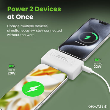 GEARit 5000 mAh Mini Power Bank with Built-in USB-C & Lightning Connectors