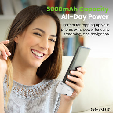 GEARit 5000 mAh Mini Power Bank with Built-in USB-C & Lightning Connectors