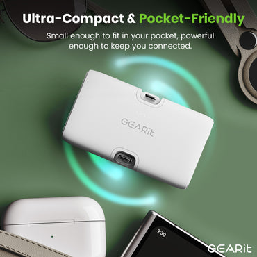 GEARit 5000 mAh Mini Power Bank with Built-in USB-C & Lightning Connectors