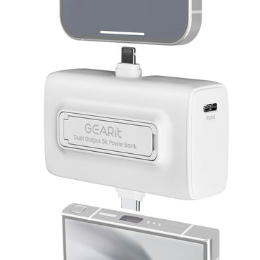 GEARit 5000 mAh Mini Power Bank with Built-in USB-C & Lightning Connectors