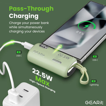 GEARit Lifestyle Series - 5000mAh Power Bank 3 Ports with Build in USB C and Lightning Connector