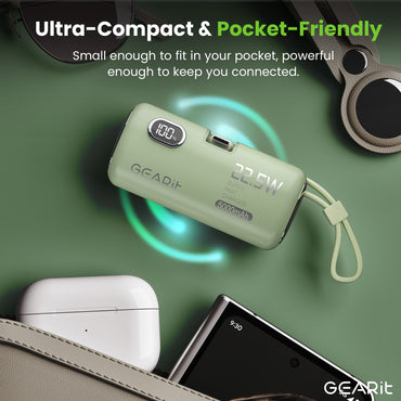 GEARit Lifestyle Series - 5000mAh Power Bank 3 Ports with Build in USB C and Lightning Connector