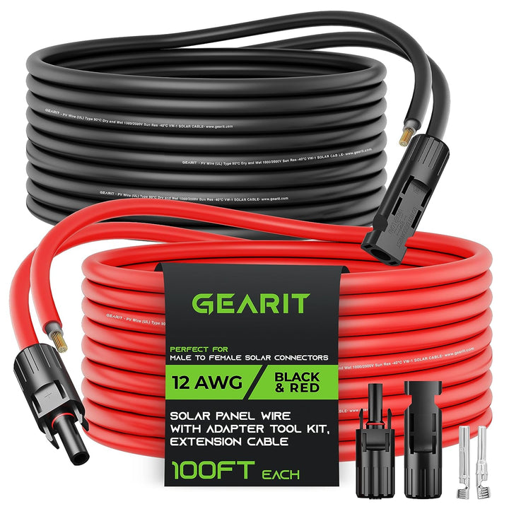 GearIT 12AWG Solar Panel Extension Cable - Solar Panel Wire with Adapter Tool Kit - GearIT