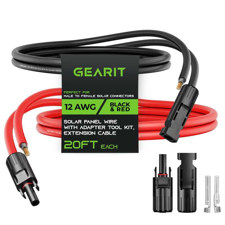 GearIT 12AWG Solar Panel Extension Cable - Solar Panel Wire with Adapter Tool Kit - GearIT