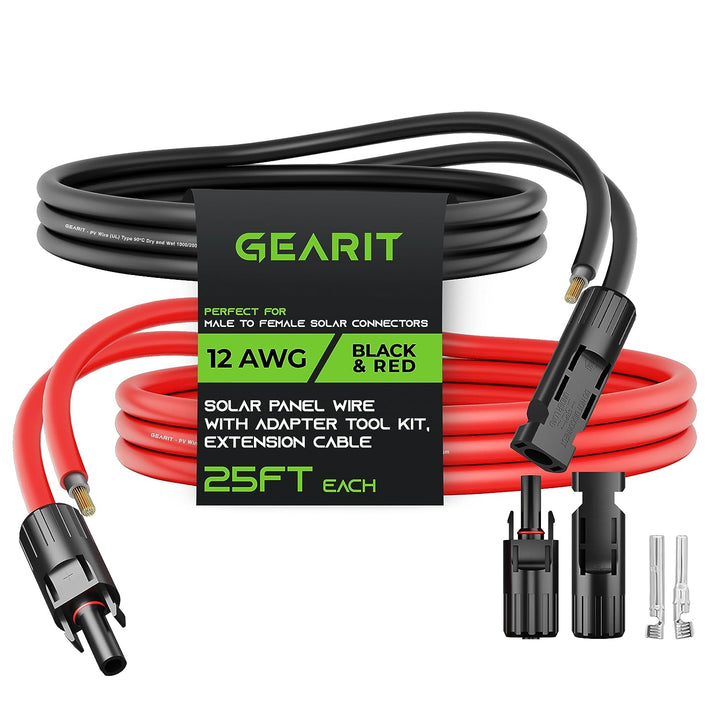 GearIT 12AWG Solar Panel Extension Cable - Solar Panel Wire with Adapter Tool Kit GearIT