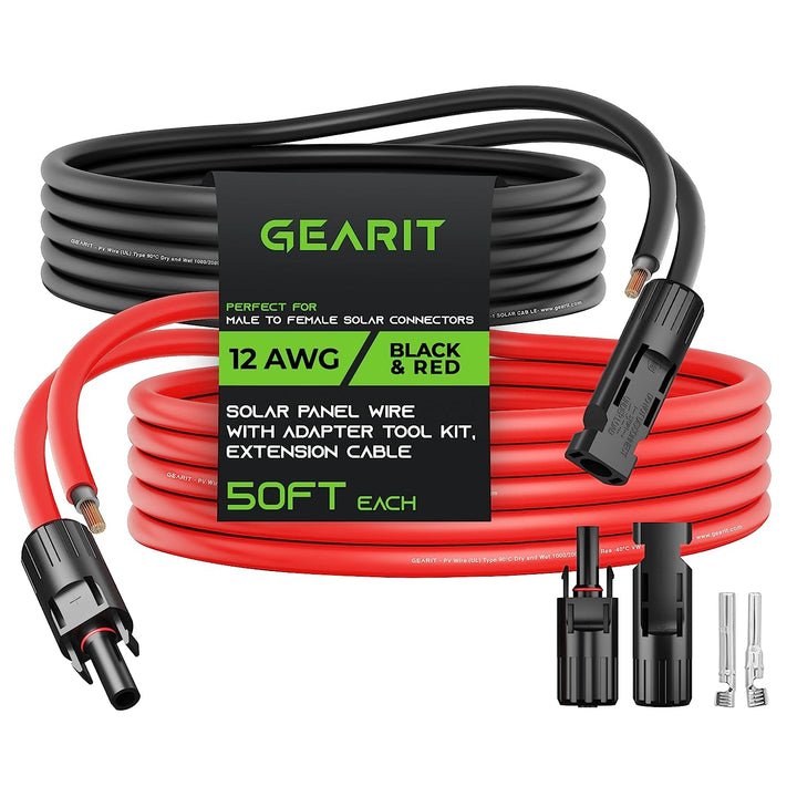 GearIT 12AWG Solar Panel Extension Cable - Solar Panel Wire with Adapter Tool Kit GearIT