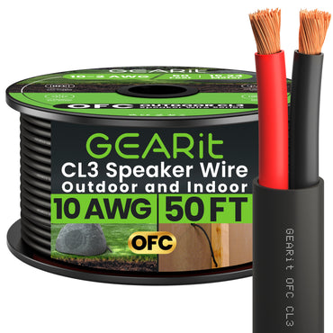 10 AWG Direct Burial Outdoor Speaker Wire - CL3 Rated - Oxygen Free Copper (OFC), Black