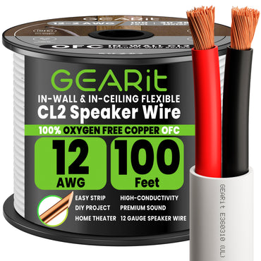 12 AWG In Wall Speaker Wire - CL2 Rated - Oxygen Free Copper (OFC), White