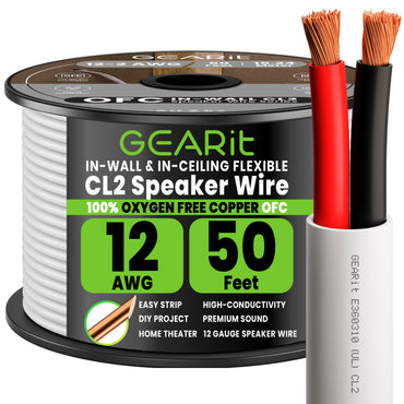 12 AWG In Wall Speaker Wire - CL2 Rated - Oxygen Free Copper (OFC), White