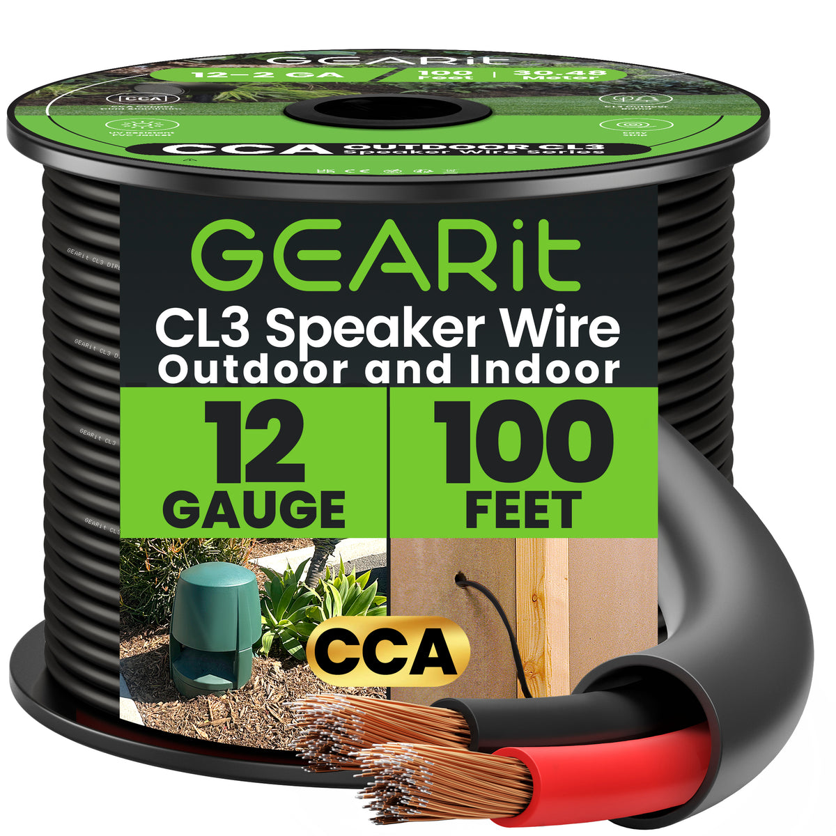 burial gear 12/2 Outdoor Speaker Wire 12 Gauge CCA - CL3 Rated for Direct Burial i