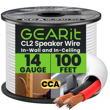 14/2 Audio Speaker Wire 14 Gauge CCA - CL2 Rated for In Wall Installation