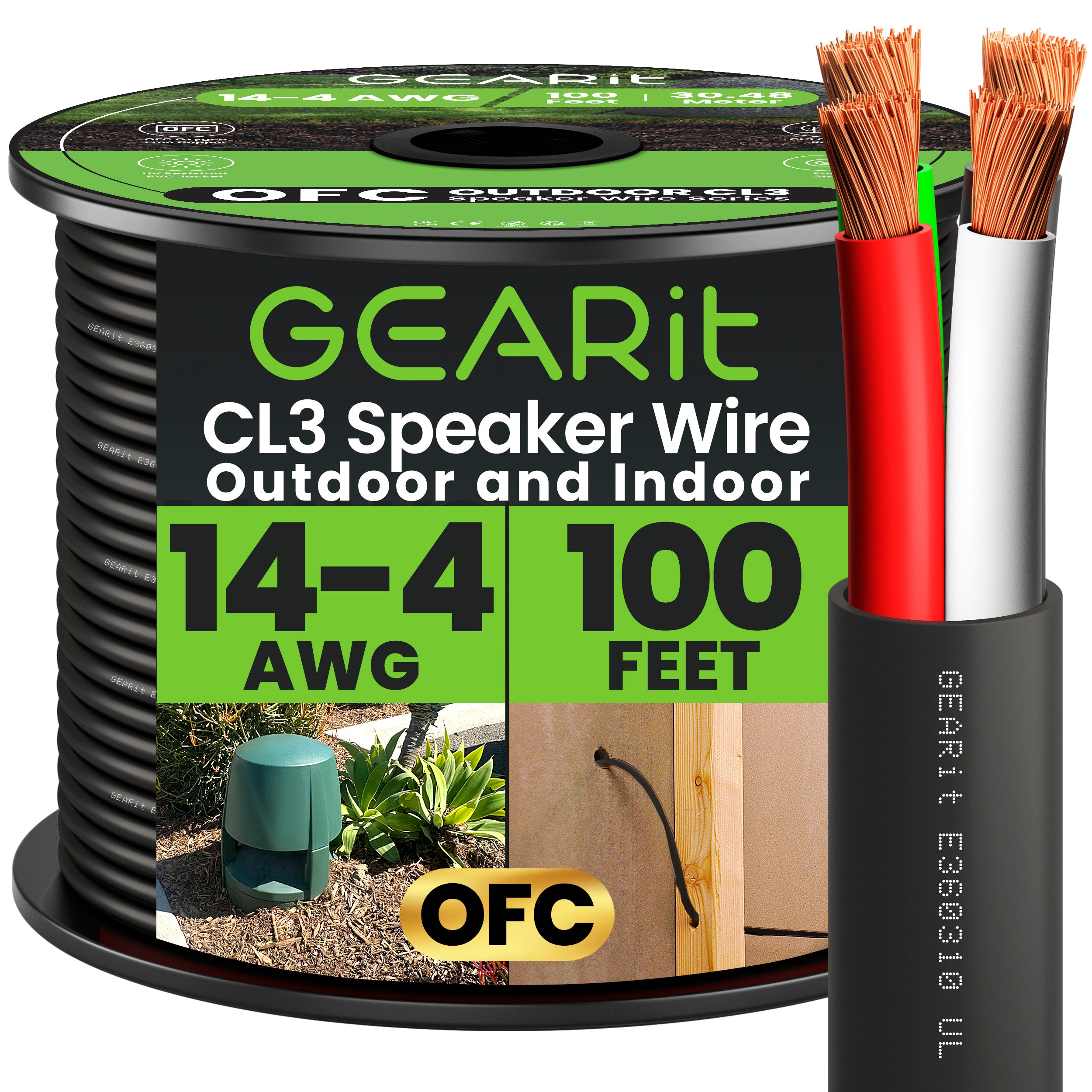 Cavo Per Altoparlanti GearIT Pro 16 AWG – 15,24 M, Conduttori CCA, Nero