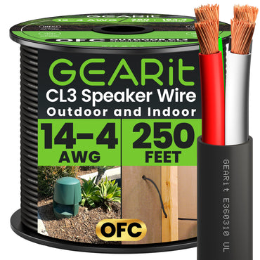 14 AWG In Wall Speaker Wire 4-Conductor Bi-Wire Cables - CL2 Rated - Oxygen Free Copper (OFC), White
