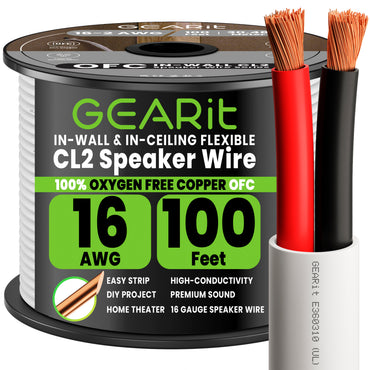16 AWG In Wall Speaker Wire - CL2 Rated - Oxygen Free Copper (OFC), White