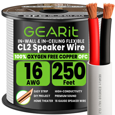 16 AWG In Wall Speaker Wire - CL2 Rated - Oxygen Free Copper (OFC), White