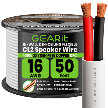 16 AWG In Wall Speaker Wire - CL2 Rated - Oxygen Free Copper (OFC), White
