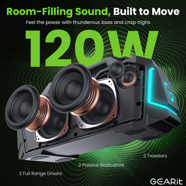 GEARit BOOM 120W Portable Bluetooth Speaker IPX6