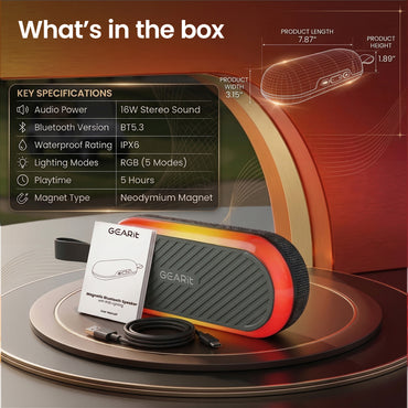 GEARit SoundBrick RGB Wireless Golf Magnetic Bluetooth Speaker 16W Audio Output - IPX6 Water-Resistant