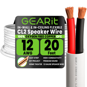 12 AWG In Wall Speaker Wire - CL2 Rated - Oxygen Free Copper (OFC), White