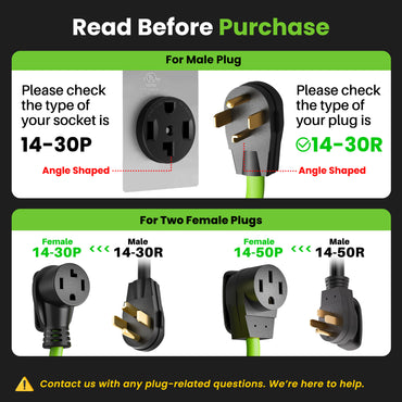 30 Amp NEMA 14-30P to 14-30R and 14-50R Splitter Power Cord Adapter - 4 Prong STW 10AWG 4C