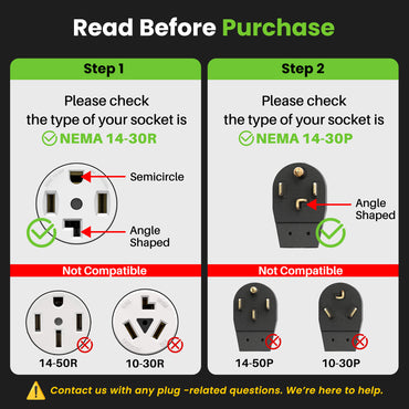 30 Amp NEMA 14-30P to 14-30R and 14-50R Splitter Power Cord Adapter - 4 Prong STW 10AWG 4C