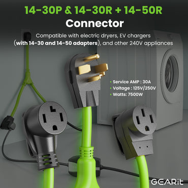 30 Amp NEMA 14-30P to 14-30R and 14-50R Splitter Power Cord Adapter - 4 Prong STW 10AWG 4C