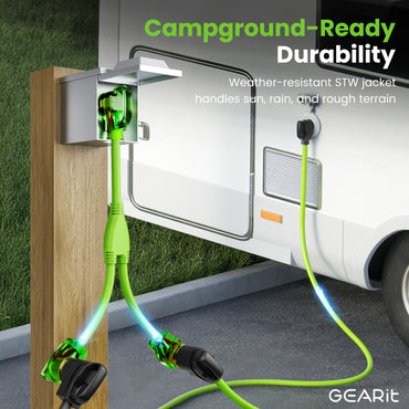 50 Amp NEMA 14-50P to Dual NEMA 14-50R Splitter Power Cord Adapter - 4 Prong STW 6/3, 8/1 AWG