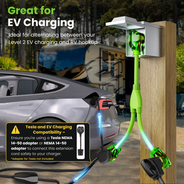 50 Amp NEMA 14-50P to Dual NEMA 14-50R Splitter Power Cord Adapter - 4 Prong STW 6/3, 8/1 AWG